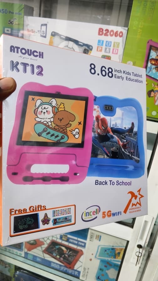 A touch  kiddies tab, 8 inch screen, simless , 8g ram, 256g ROM , android os    